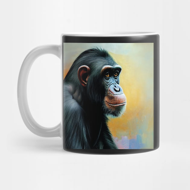 Thoughtful chimpanzee in profile by Geminiartstudio